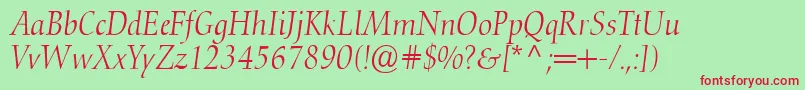 Fonte ConquistaLightSsiLightItalic – fontes vermelhas em um fundo verde