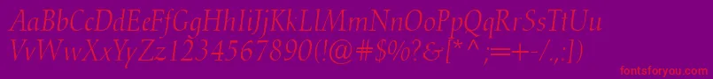 ConquistaLightSsiLightItalic Font – Red Fonts on Purple Background