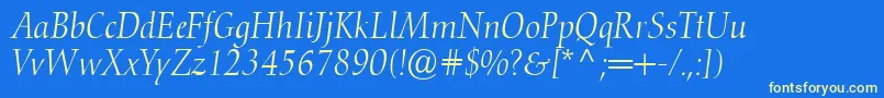 Fonte ConquistaLightSsiLightItalic – fontes amarelas em um fundo azul