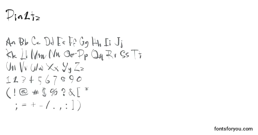 A fonte Pia2tz – alfabeto, números, caracteres especiais