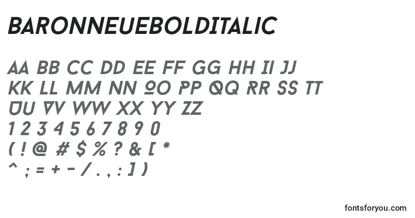 caractères de police baronneuebolditalic, lettres de police baronneuebolditalic, alphabet de police baronneuebolditalic