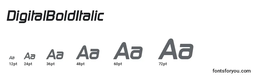 Размеры шрифта DigitalBoldItalic