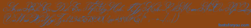 MonsieurLaDoulaise-Schriftart – Blaue Schriften auf braunem Hintergrund