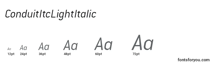 ConduitItcLightItalic Font Sizes