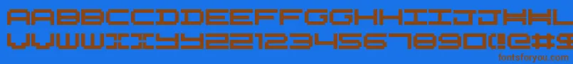 フォントNykelordsans – 茶色の文字が青い背景にあります。
