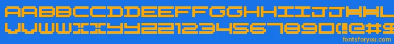 フォントNykelordsans – オレンジ色の文字が青い背景にあります。