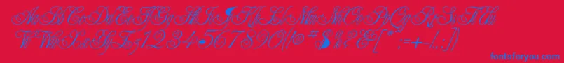 Champagne-Schriftart – Blaue Schriften auf rotem Hintergrund