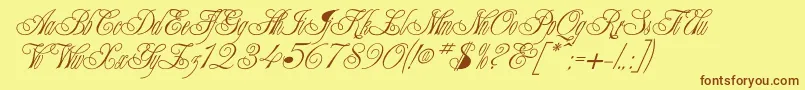 フォントChampagne – 茶色の文字が黄色の背景にあります。