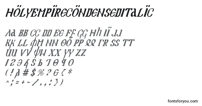 Schriftart HolyEmpireCondensedItalic – Alphabet, Zahlen, spezielle Symbole