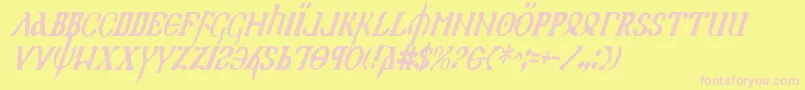 HolyEmpireCondensedItalic-Schriftart – Rosa Schriften auf gelbem Hintergrund