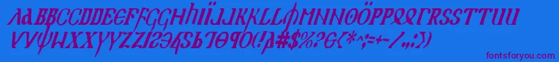 HolyEmpireCondensedItalic Font – Purple Fonts on Blue Background