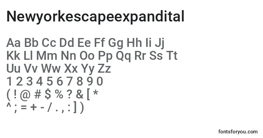 Шрифт Newyorkescapeexpandital – алфавит, цифры, специальные символы