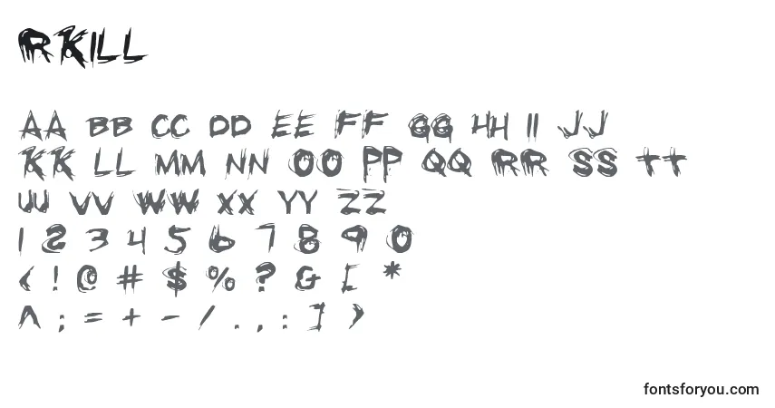 Schriftart Rkill – Alphabet, Zahlen, spezielle Symbole