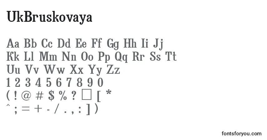 A fonte UkBruskovaya – alfabeto, números, caracteres especiais