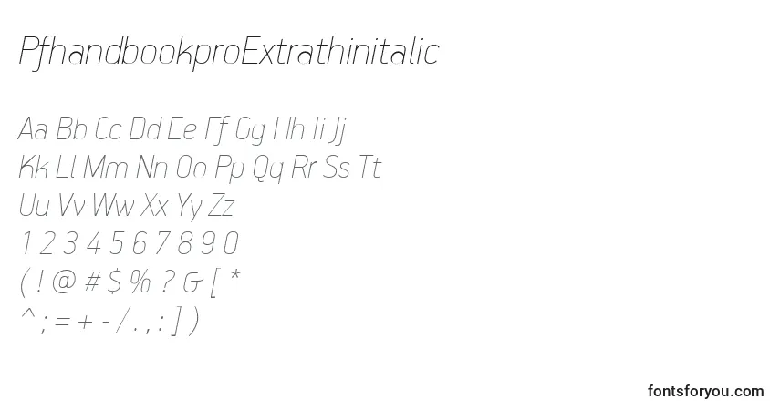 Шрифт PfhandbookproExtrathinitalic – алфавит, цифры, специальные символы