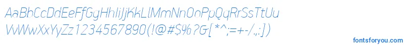 フォントPfhandbookproExtrathinitalic – 白い背景に青い文字