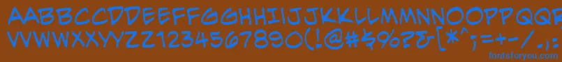 EvilgeniusbbReg-Schriftart – Blaue Schriften auf braunem Hintergrund