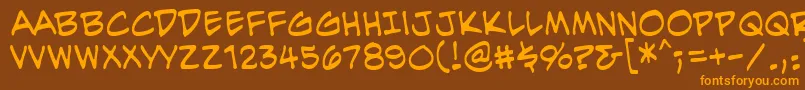 フォントEvilgeniusbbReg – オレンジ色の文字が茶色の背景にあります。