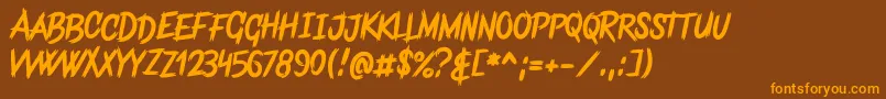 Weitere Informationen zur FrankentypePersonalUseOnly-Schriftart FrankentypePersonalUseOnly-Schriftart – Orangefarbene Schriften auf braunem Hintergrund