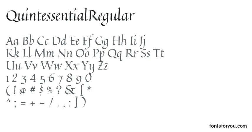QuintessentialRegular-fontti – aakkoset, numerot, erikoismerkit