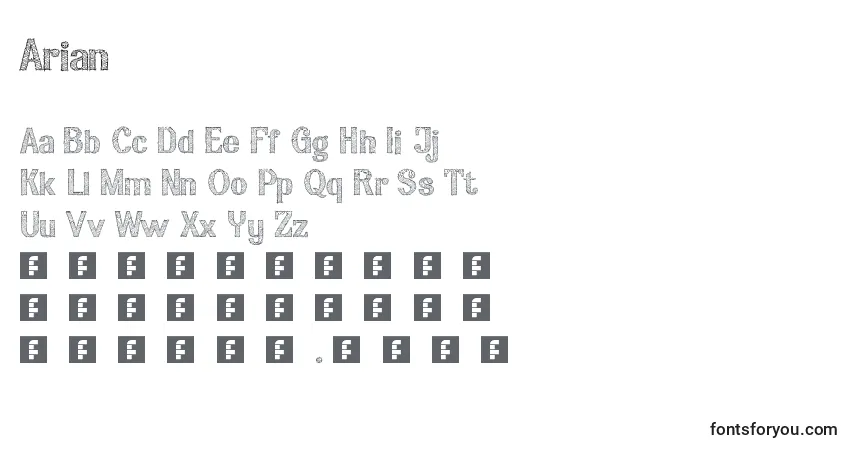 Czcionka Arian – alfabet, cyfry, specjalne znaki