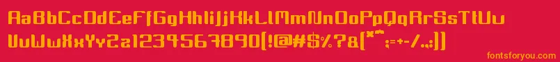 Miinnora-Schriftart – Orangefarbene Schriften auf rotem Hintergrund