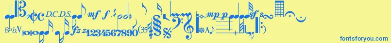 Fonte Sonata – fontes azuis em um fundo amarelo