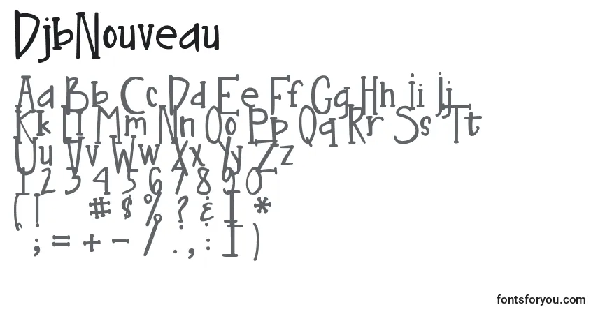 Czcionka DjbNouveau – alfabet, cyfry, specjalne znaki