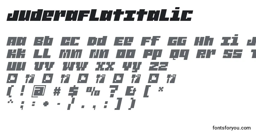 Schriftart JuderaFlatItalic – Alphabet, Zahlen, spezielle Symbole
