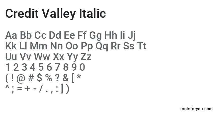 Credit Valley Italicフォント–アルファベット、数字、特殊文字