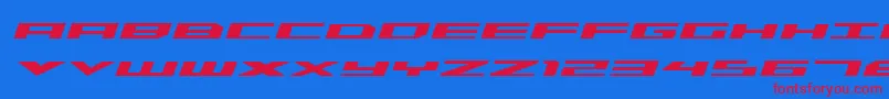 フォントTriremeexpboldital – 赤い文字の青い背景