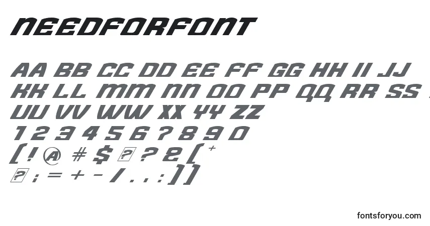 Czcionka NeedForFont – alfabet, cyfry, specjalne znaki