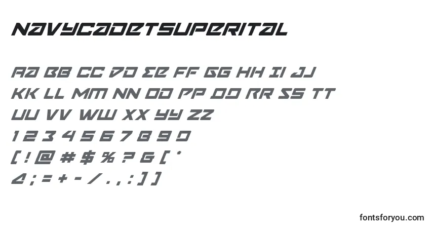 Schriftart Navycadetsuperital – Alphabet, Zahlen, spezielle Symbole