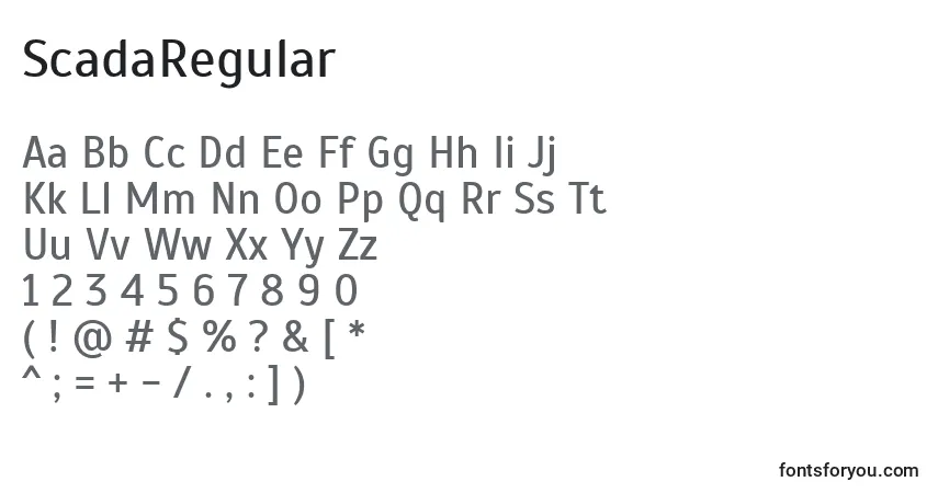 Шрифт ScadaRegular – алфавит, цифры, специальные символы