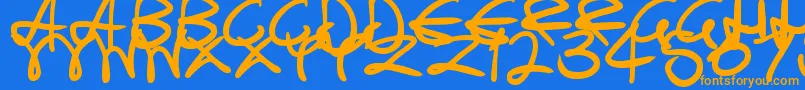 SwirlyCurlyInks Font – Orange Fonts on Blue Background