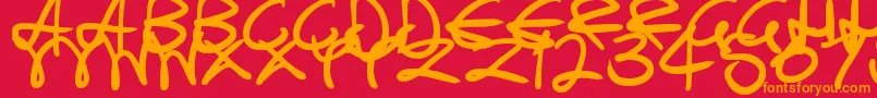 SwirlyCurlyInks Font – Orange Fonts on Red Background