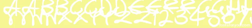 フォントSwirlyCurlyInks – 黄色い背景に白い文字