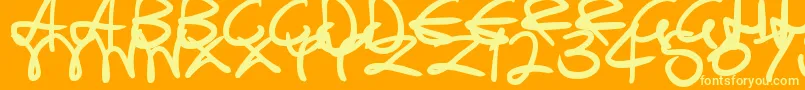 SwirlyCurlyInks-Schriftart – Gelbe Schriften auf orangefarbenem Hintergrund