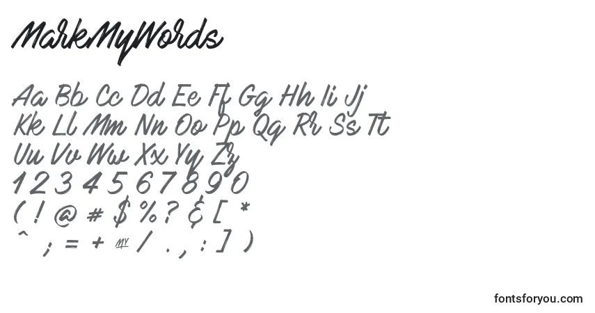 Czcionka MarkMyWords (82178) – alfabet, cyfry, specjalne znaki