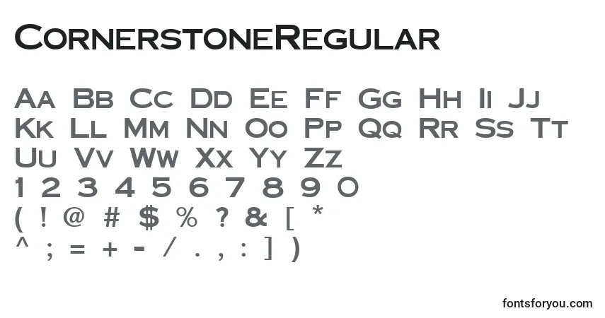CornerstoneRegular-fontti – aakkoset, numerot, erikoismerkit