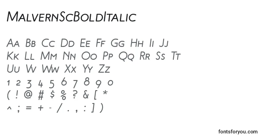 Czcionka MalvernScBoldItalic – alfabet, cyfry, specjalne znaki