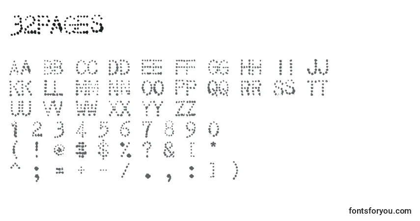 A fonte 32pages – alfabeto, números, caracteres especiais