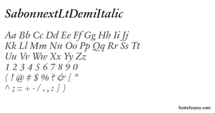 A fonte SabonnextLtDemiItalic – alfabeto, números, caracteres especiais