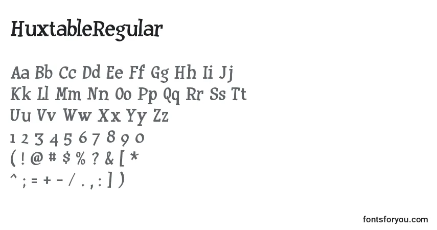 Czcionka HuxtableRegular – alfabet, cyfry, specjalne znaki