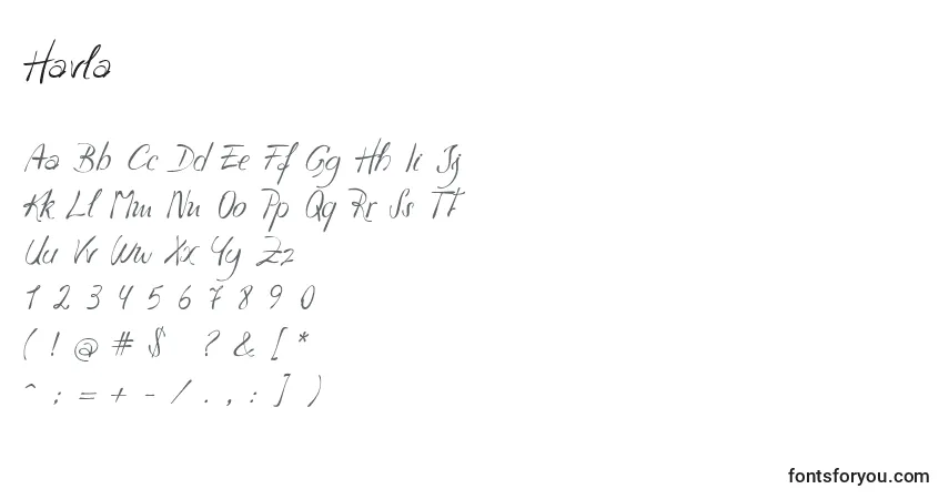 Schriftart Havla – Alphabet, Zahlen, spezielle Symbole