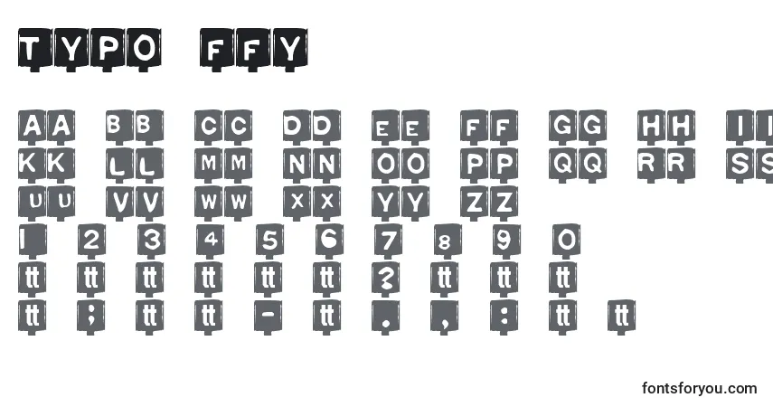 Schriftart Typo ffy – Alphabet, Zahlen, spezielle Symbole