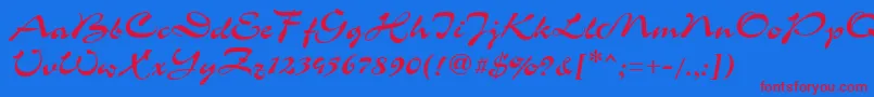 GrinyaHaevy-Schriftart – Rote Schriften auf blauem Hintergrund