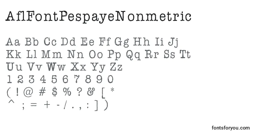 Czcionka AflFontPespayeNonmetric – alfabet, cyfry, specjalne znaki