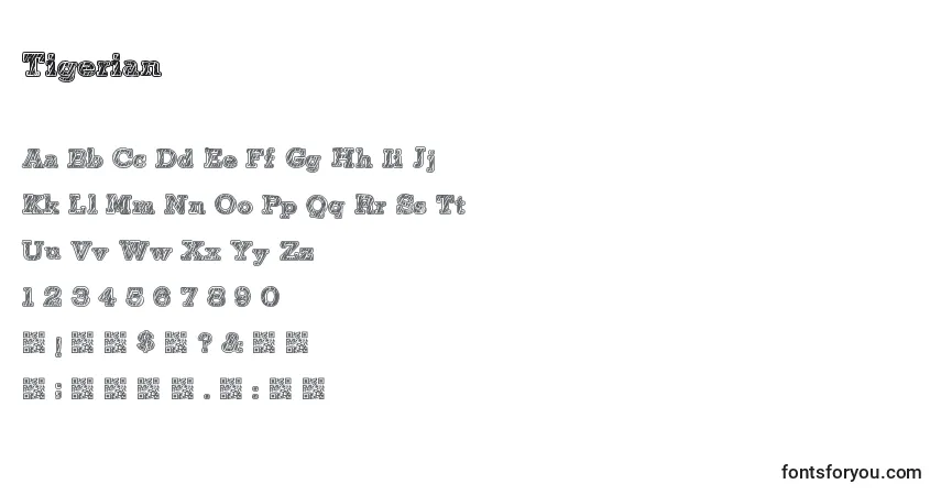Schriftart Tigerian – Alphabet, Zahlen, spezielle Symbole