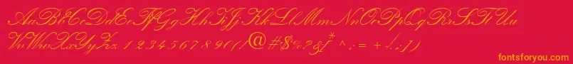 QuillscriptsskBold-Schriftart – Orangefarbene Schriften auf rotem Hintergrund